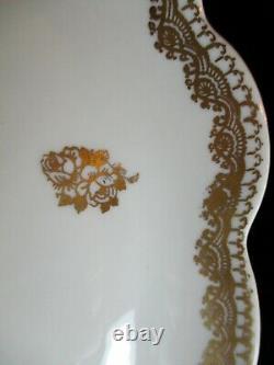 Limoges Hand Painted Gold Encrusted Flowers 13 Snack Plates 10 Long