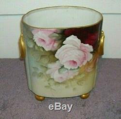 Limoges Hand Painted Guerin Oval Vase Roses Pink Red