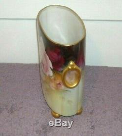 Limoges Hand Painted Guerin Oval Vase Roses Pink Red