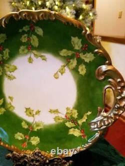 Limoges Hand Painted Holly Berry Plate Charger