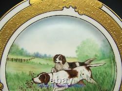 Limoges Hand Painted Hunting Dogs Raised Gold Cabinet Plate Signed Meyers