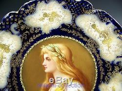 Limoges Hand Painted Lady Portrait & Raised Gold Cabinet Plate Artist E. Furlaud