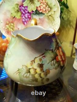 Limoges Hand Painted Large Grape Pitcher /4 Cup Set