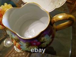 Limoges Hand Painted Large Grape Pitcher /4 Cup Set