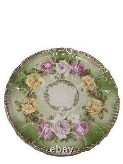 Limoges Hand Painted Large Pink And Yellow Roses & Gold 6 Inch Plate