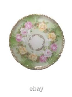 Limoges Hand Painted Large Pink And Yellow Roses & Gold 6 Inch Plate
