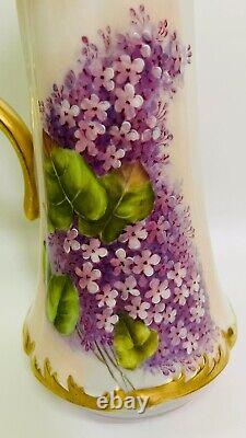 Limoges Hand Painted Lilacs Tankard/ Pitcher/Vases 15 1/2 Gold Gilt, 1892- 1907