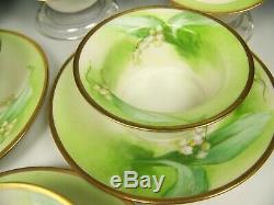 Limoges Hand Painted Lilies Of The Valley Ramekins Saucers Set Of 6 Signed Jean