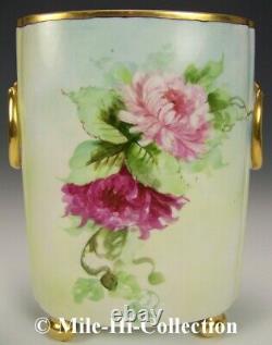 Limoges Hand Painted Mums Gold Gild 12.25 Cachepot Vase