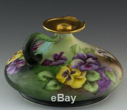 Limoges Hand Painted Pansies Squat Vase Ewer Pitcher