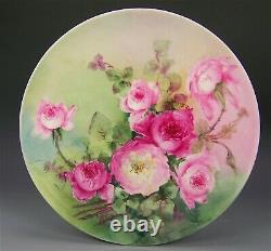 Limoges Hand Painted Peach Roses Charger Artist Signed