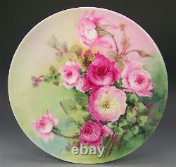Limoges Hand Painted Peach Roses Charger Artist Signed