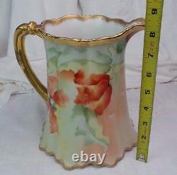 Limoges Hand Painted Pitcher France Signed By The Artist