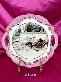 Limoges Hand Painted Plate Sevres Style Portrait Woman withWedding Ring Pink Pansy