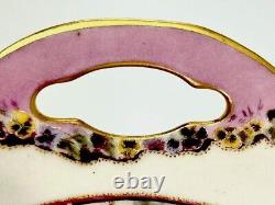 Limoges Hand Painted Plate Sevres Style Portrait Woman withWedding Ring Pink Pansy