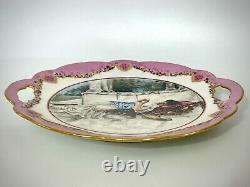 Limoges Hand Painted Plate Sevres Style Portrait Woman withWedding Ring Pink Pansy