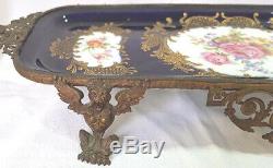 Limoges Hand Painted Porcelain Tray Bronze Mounted Gargoyles & Childs 54 Cm 21¼