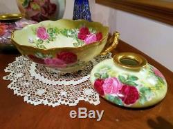 Limoges Hand Painted Punch Bowl Centerpiece, Master Artist Signed Leroy