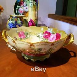 Limoges Hand Painted Punch Bowl Centerpiece, Master Artist Signed Leroy