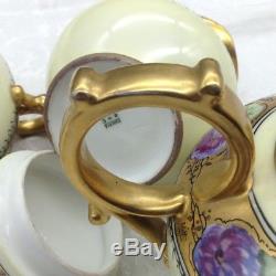 Limoges Hand Painted Purple Flowers Gold Tea Set Teapot Sugar Creamer Donath Lot