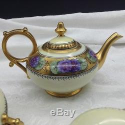 Limoges Hand Painted Purple Flowers Gold Tea Set Teapot Sugar Creamer Donath Lot