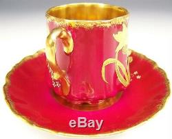 Limoges Hand Painted Raised Gold Daffodils Demitasse Cup & Saucer