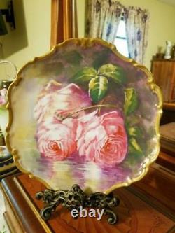 Limoges Hand Painted Reflecting Waters Rose Wall Plaque Plate, Artist Signed