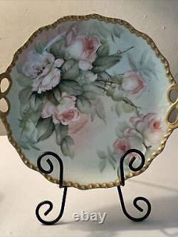 Limoges Hand Painted Rose Plate, Artist Signed E Miler- J PL France 11x10 RARE