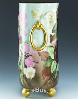 Limoges Hand Painted Roses 10-3/4 Cache Pot Vase
