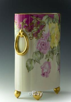 Limoges Hand Painted Roses 10-3/4 Cache Pot Vase Dated 1896