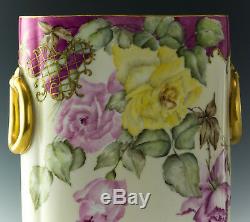 Limoges Hand Painted Roses 10-3/4 Cache Pot Vase Dated 1896