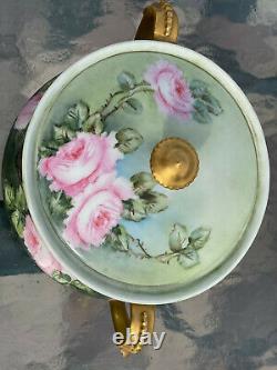 Limoges Hand Painted Roses Biscuit Jar