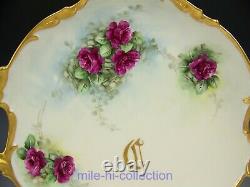 Limoges Hand Painted Roses Charger Cake Plate Artist Peters
