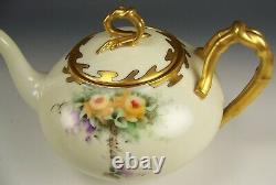 Limoges Hand Painted Roses & Gold Gild Large Size Tea Pot