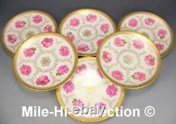 Limoges Hand Painted Roses & Raised Gold Plate Set Of 6