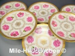 Limoges Hand Painted Roses & Raised Gold Plate Set Of 6