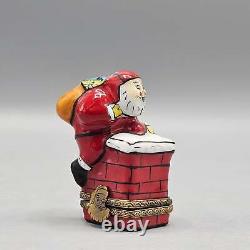 Limoges Hand Painted Santa Claus on Chimney Trinket Box