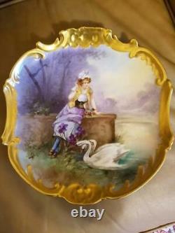 Limoges Hand Painted Scene Plaque Charger, Listed Artist Signed Dubois
