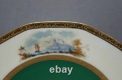 Limoges Hand Painted Signed Courting Couple Maritime Scene Green & Gold Plate