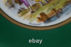 Limoges Hand Painted Signed Courting Couple Maritime Scene Green & Gold Plate