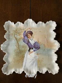 Limoges Hand Painted Signed Dubois French Woman With Berries&Tree Charger C1890s