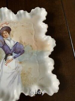 Limoges Hand Painted Signed Dubois French Woman With Berries&Tree Charger C1890s
