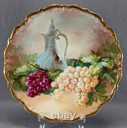 Limoges Hand Painted Signed Gustave Wine Jug Grapes & Gold 12 3/4 Inch Charger