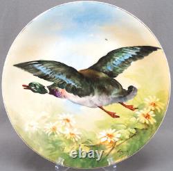 Limoges Hand Painted Signed Henriot Flying Mallard Duck 12 5/8 Inch Charger