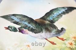 Limoges Hand Painted Signed Henriot Flying Mallard Duck 12 5/8 Inch Charger