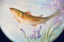 Limoges Hand Painted Signed Luc Cobalt & Gold Border Fish 9 1/2 Inch Plate F