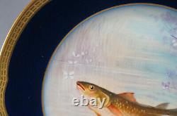 Limoges Hand Painted Signed Luc Cobalt & Gold Border Fish 9 1/2 Inch Plate F