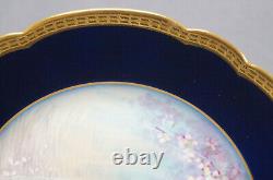 Limoges Hand Painted Signed Luc Cobalt & Gold Border Fish 9 1/2 Inch Plate F