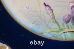 Limoges Hand Painted Signed Luc Cobalt & Gold Border Fish 9 1/2 Inch Plate F