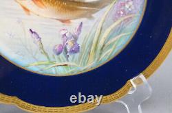 Limoges Hand Painted Signed Luc Cobalt & Gold Border Fish 9 1/2 Inch Plate F